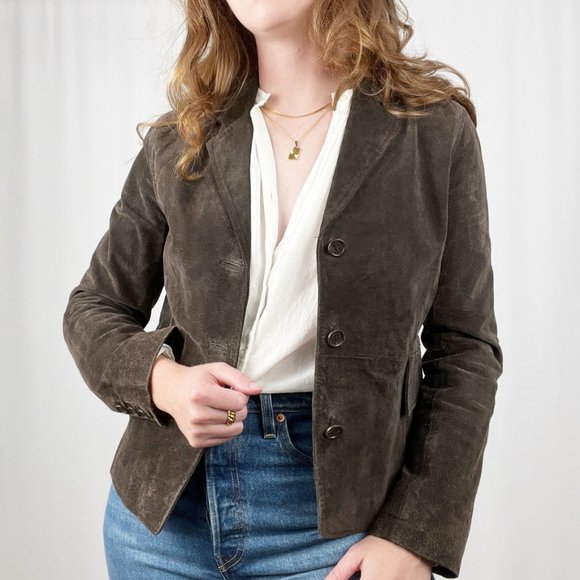 Vintage Jackets & Blazers - Stunning Vintage Leather Suede Oversized Blazer Jacket Coat Preppy Wester Boho